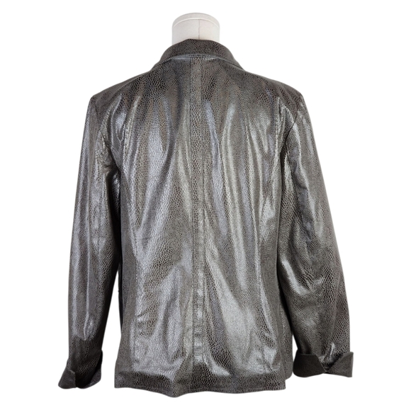 JM Collection Faux Leather Snakeskin Moto Jacket Gray Metallic Size 10 - Picture 5 of 8